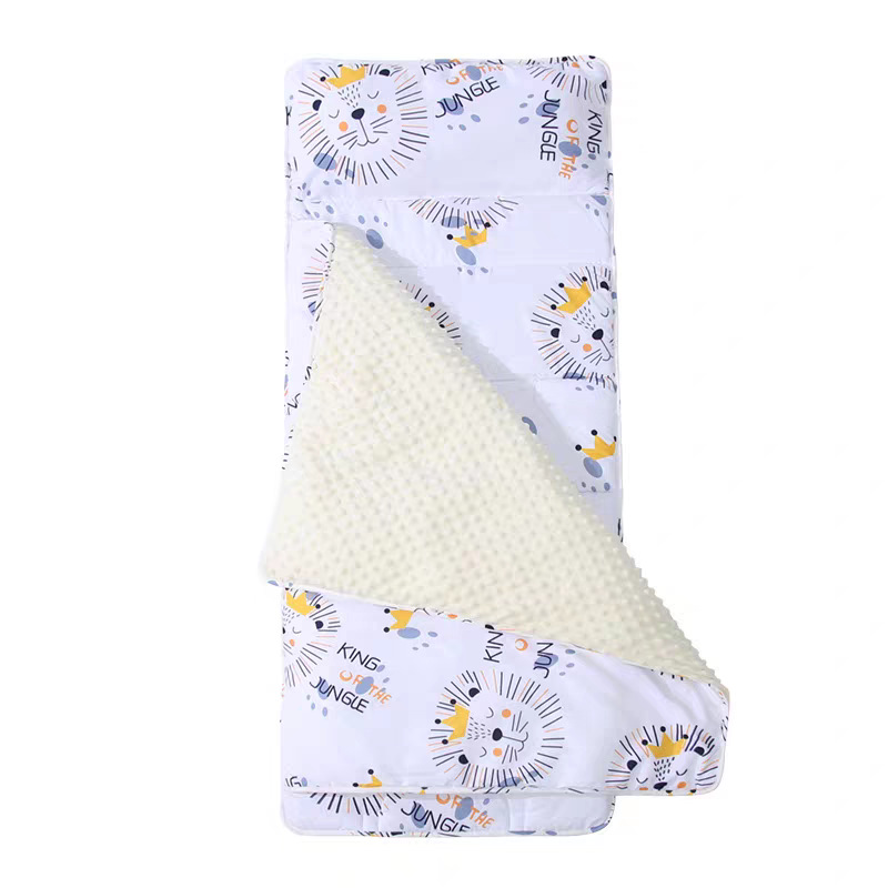 FizoHome Printed Microfiber and Plush Minky Toddler Nap Mat with Removable Pillow and Blanket
