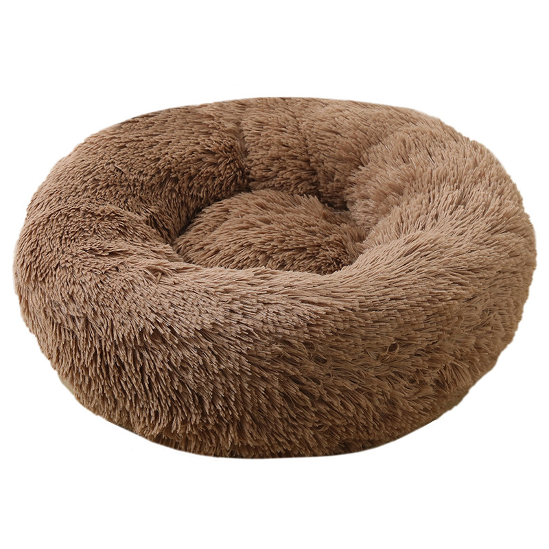 Solid Shaggy Faux Fur Calming Donut Dog Beds with Antislip Removable Cover