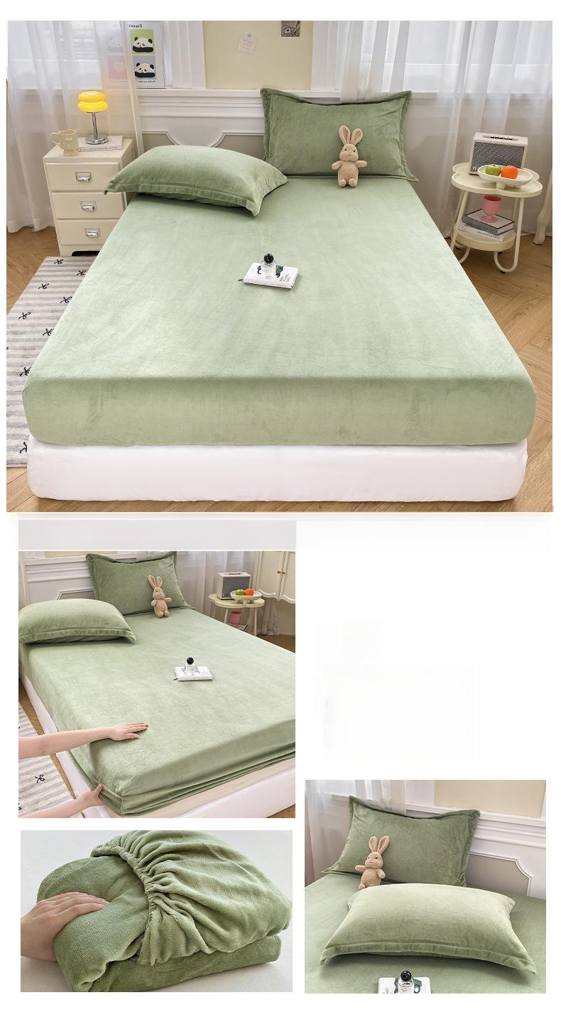 FizoHome Solid Polyester Milk Fleece Fitted Sheet Flannel Velvet Fitted Bottom Sheet