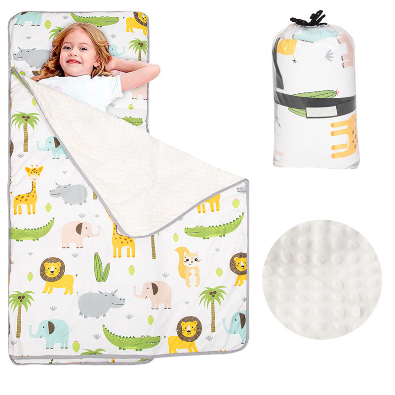  FizoHome Printed Cotton and Bubble Minky Toddler Nap Mat with Removable Pillow and Blanket