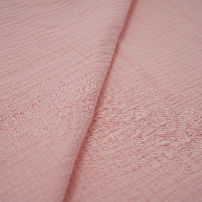 Solid Dyed Two Layers Cotton Wrinkle Gauze Fabric 