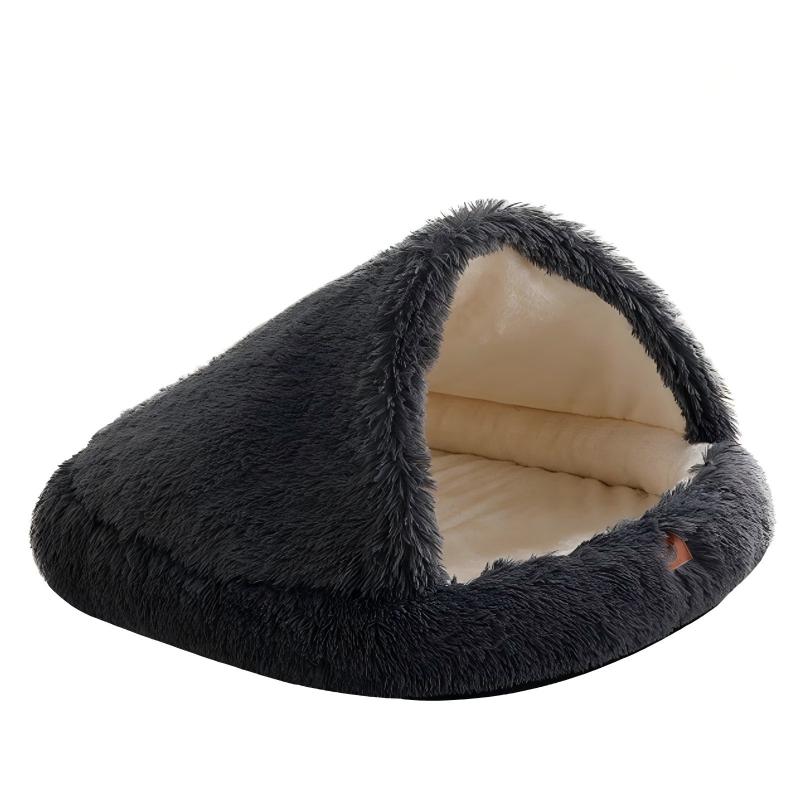 Orthopedic Hooded Pet Den Therapeutic Burrowing Bed for Cats and Small Dogs Waterproof Liner Self-Warming