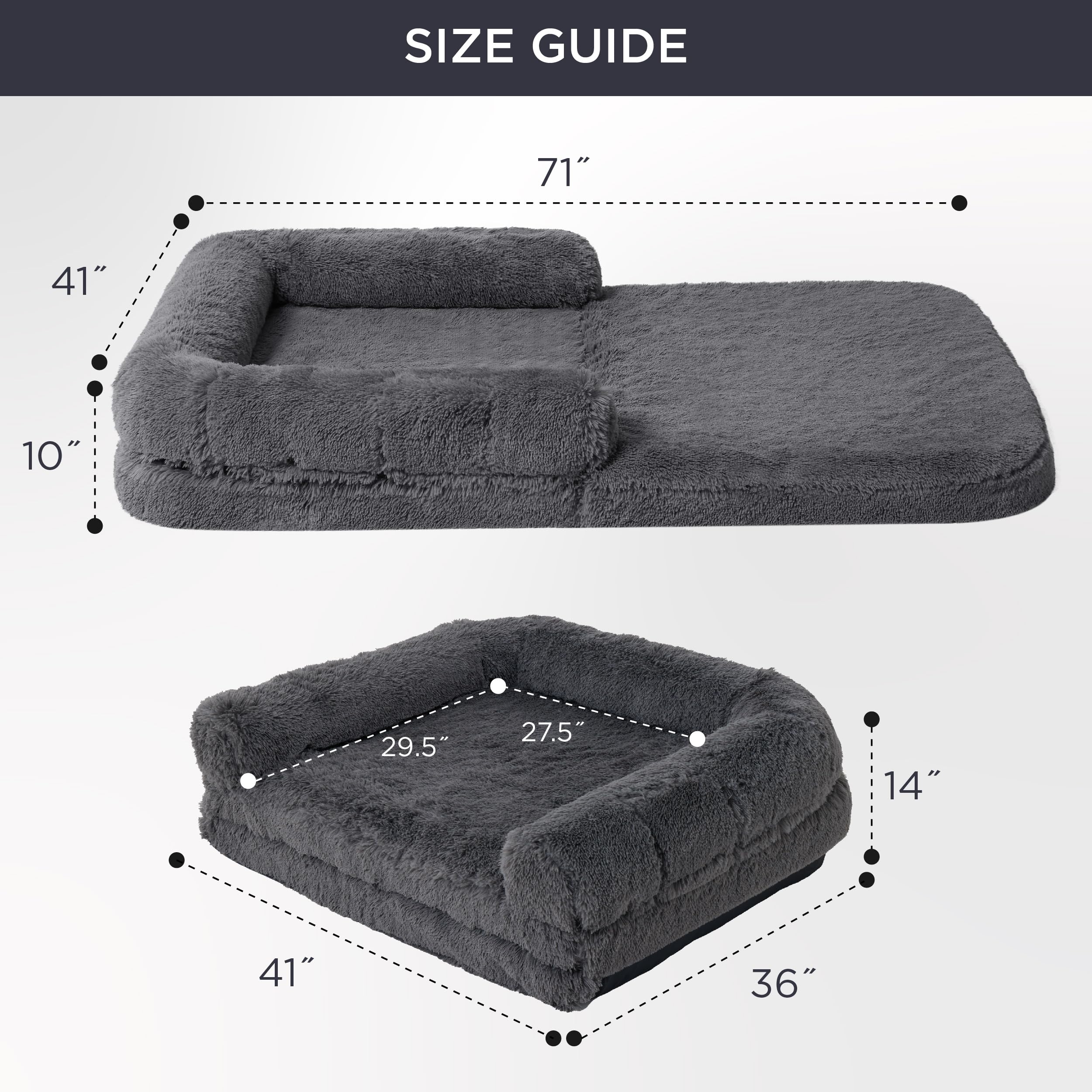  Premium Faux Fur Foldable Human Dog Bed Orthopedic Foam Support Shredded Foam Bolsters Waterproof Liner Washable Cover