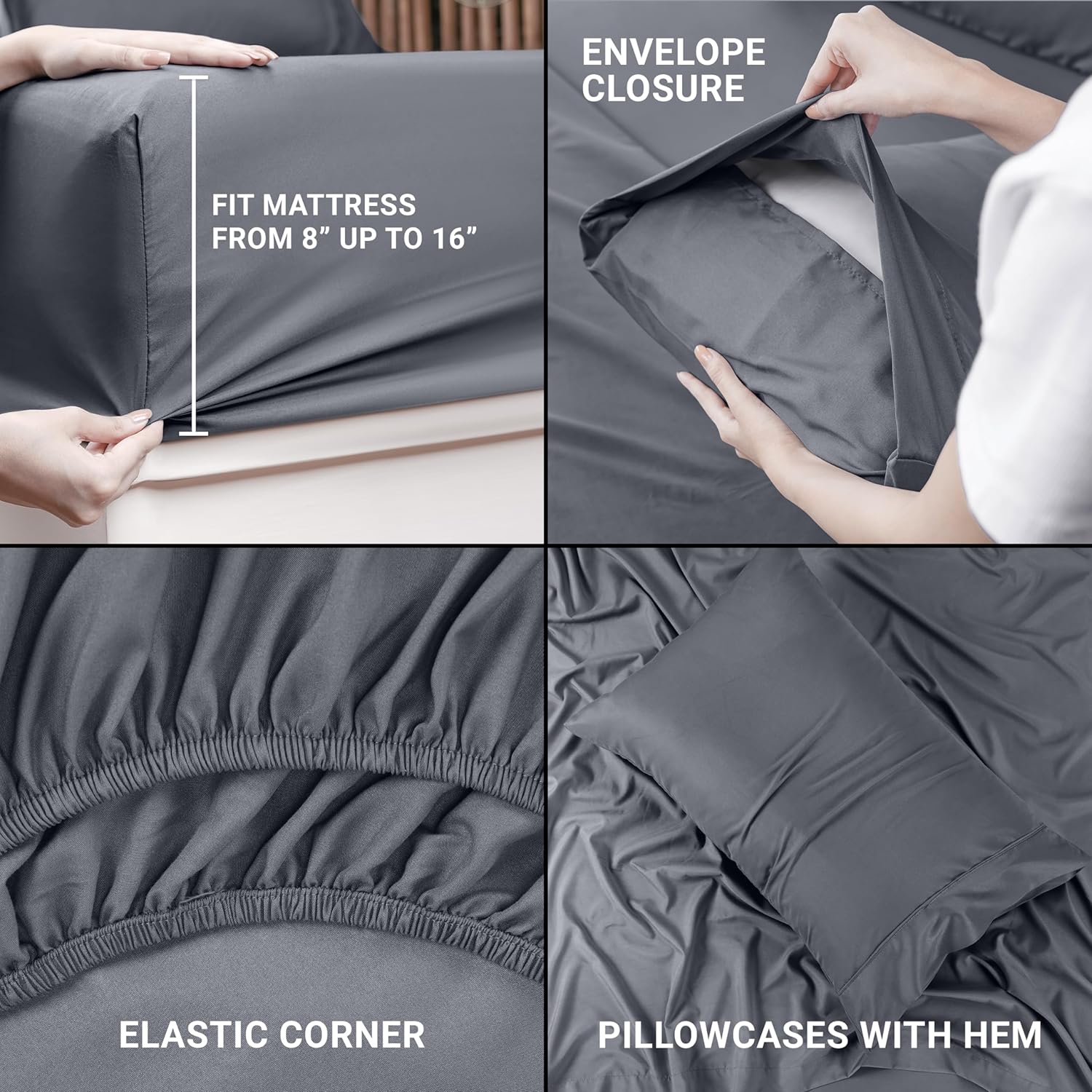 FizoHome 33 colors in Stock Small MOQ Solid Brushed Microfiber 4 pieces Deep Pocket Bed Sheet Sets 