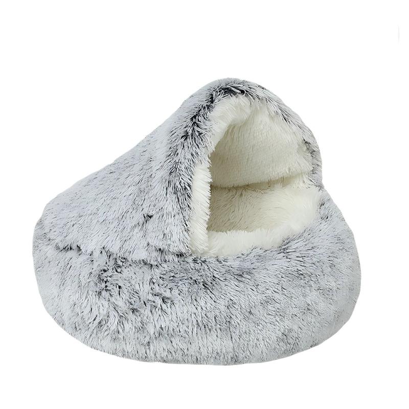 Round Fluffy Cave Hooded Pet Bed Calming Anti-Anxiety Design