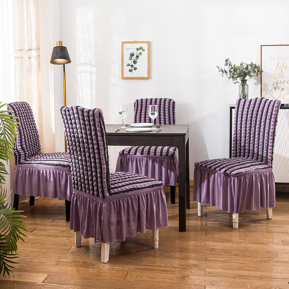 Spandex Knitted Bubble Skirted Stretch Dining Chair Cover 