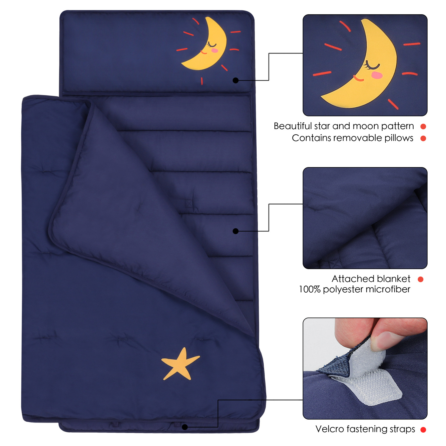 FizoHome Printed  Microfiber Toddler Nap Mat with Removable Pillow and Blanket