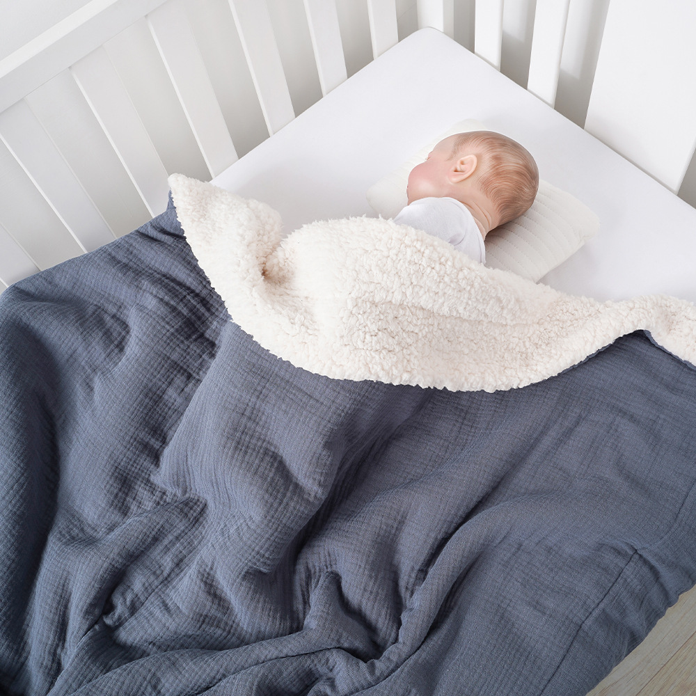 Custom Print GOTS Cotton Muslin Fleece-Lined Stroller Blanket 120x120cm