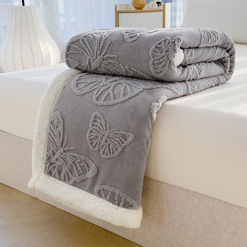 Customizable Double Layer Butterfly Jacquard Tufted Fleece Sherpa Blanket