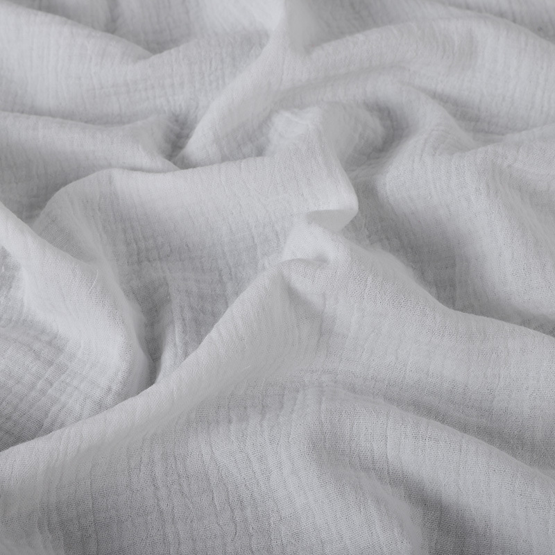 White Two Layers Cotton Wrinkle Gauze Fabric 