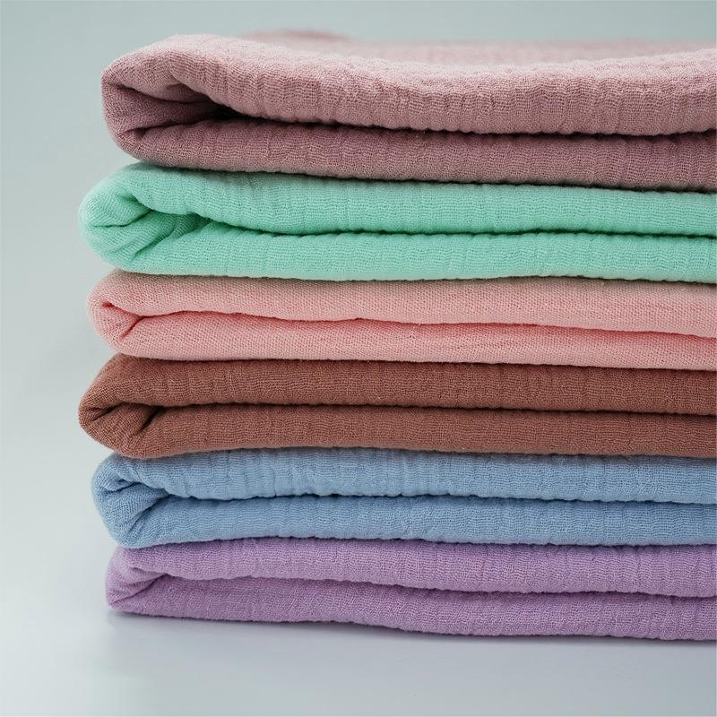 Solid Dyed Two Layers Cotton Wrinkle Gauze Fabric 