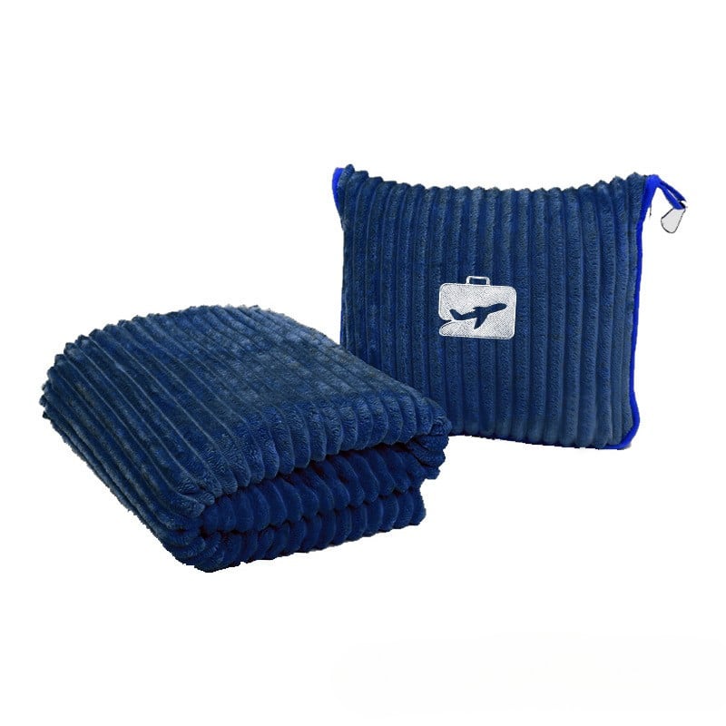 Travel Blanket and Pillow Compact, Premium Soft 2 in 1 Airplane Blanket with Soft Bag Pillowcase，Hand Luggage Sleeve and Backpack Clip