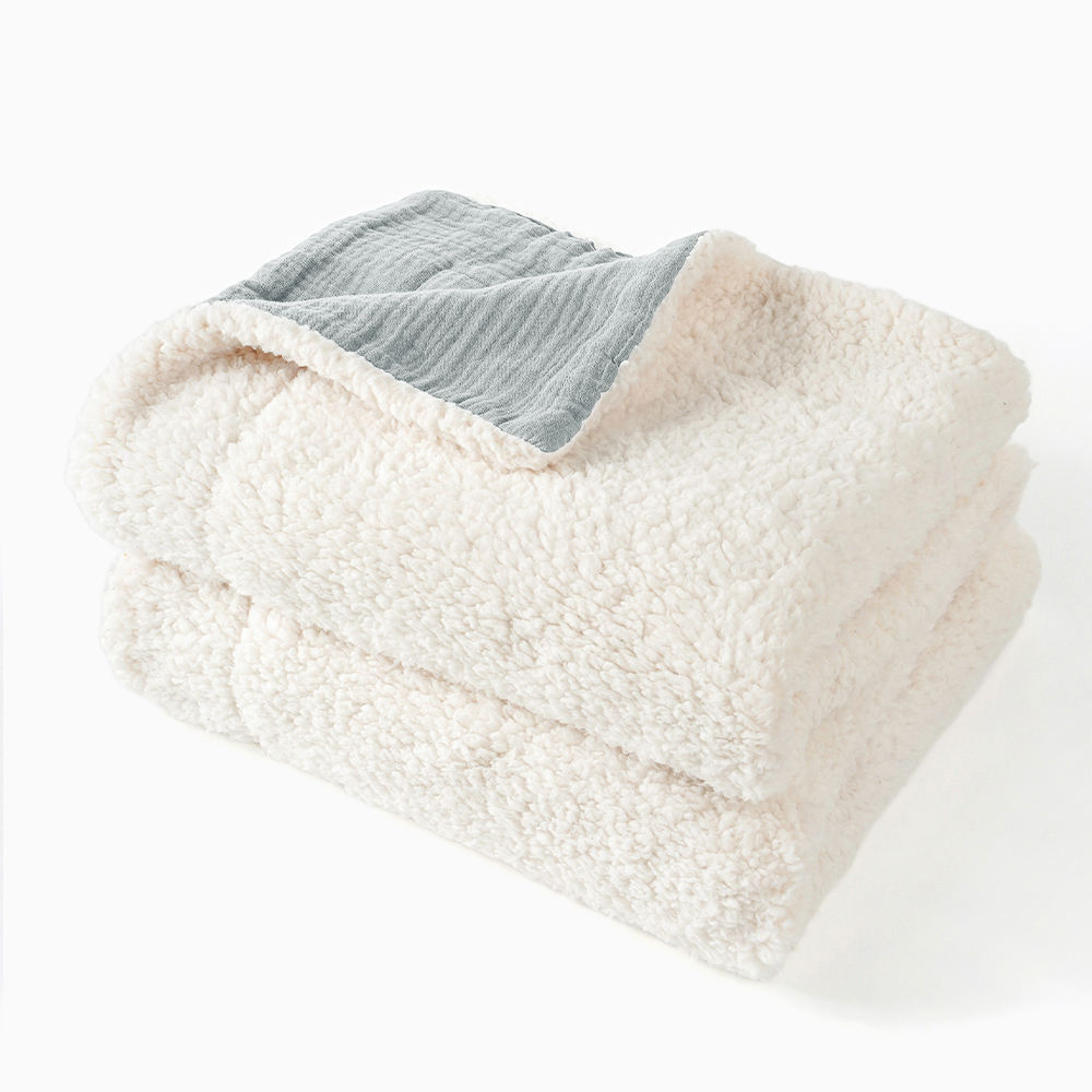 Ultra-Soft Solid Color Organic Cotton Crinkle Sherpa Toddler Blanket 47x47"