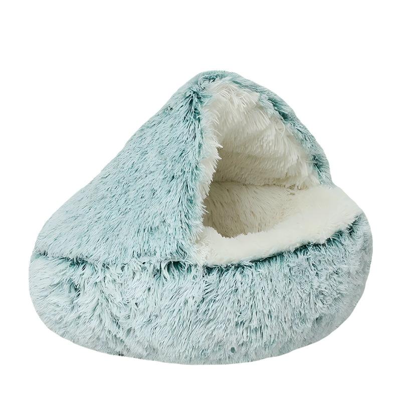 Round Fluffy Cave Hooded Pet Bed Calming Anti-Anxiety Design