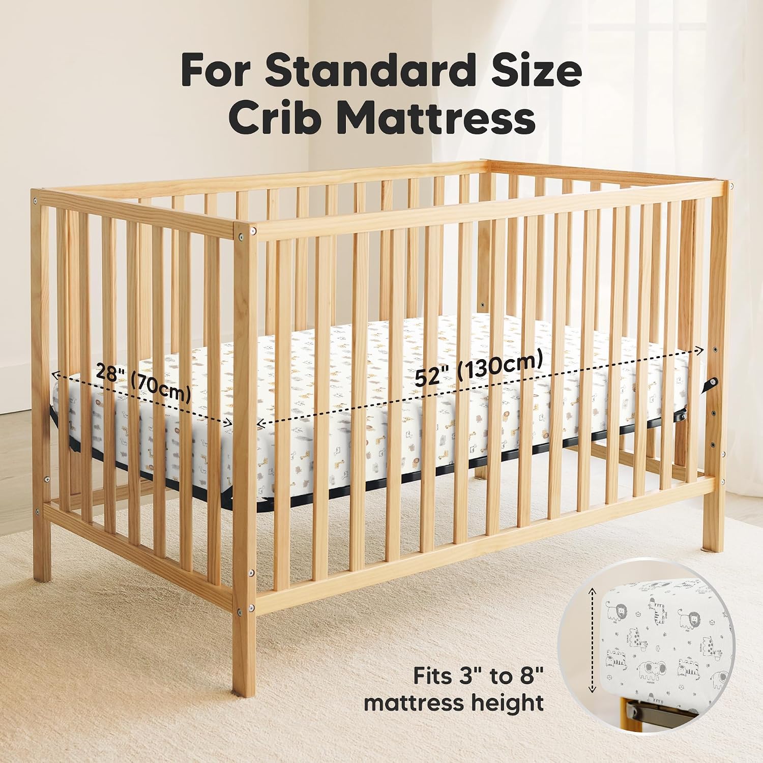 Custom Pattern Ultra-Soft Cotton Knit Waterproof Crib Sheet 28x52