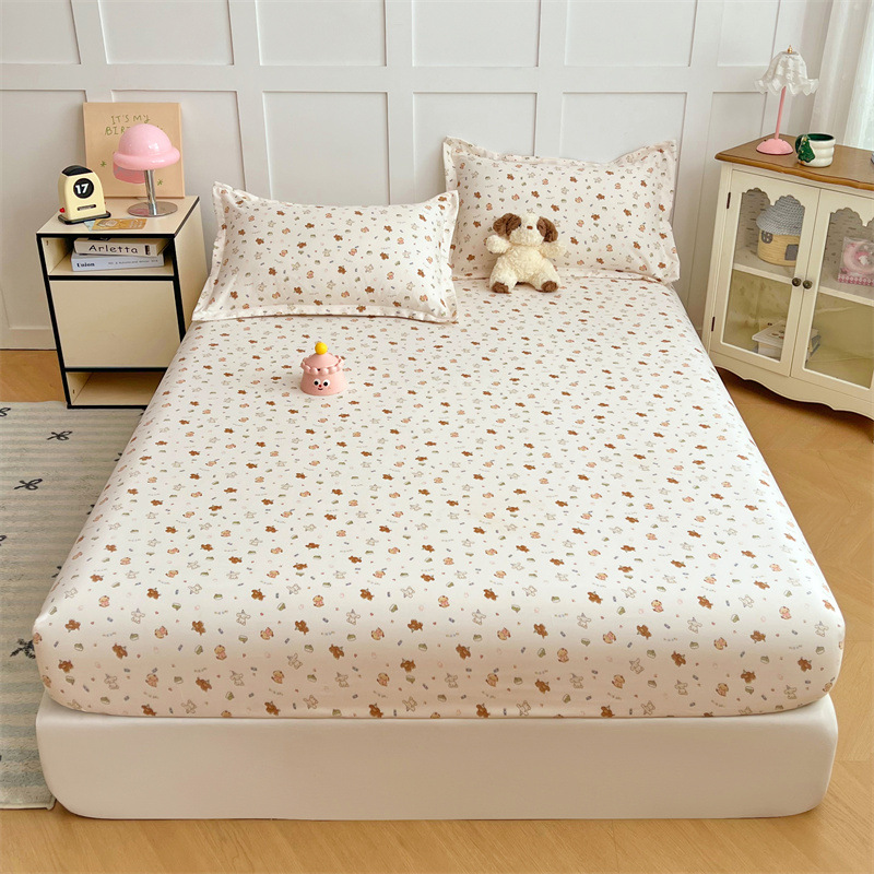 FizoHome Printed Cotton Like Microfiber Fitted Sheet Woven Polyester Fitted Bottom Sheet