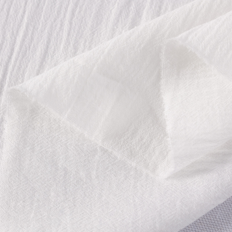 White Single Layer Cotton Wrinkle Gauze Fabric 