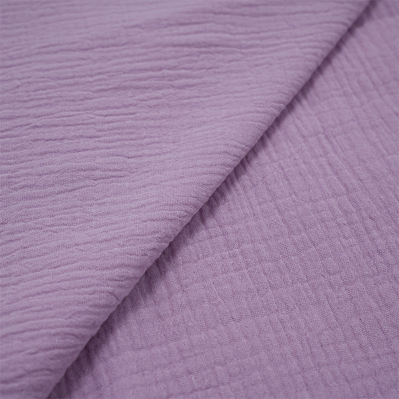 Solid Dyed Two Layers Cotton Wrinkle Gauze Fabric 