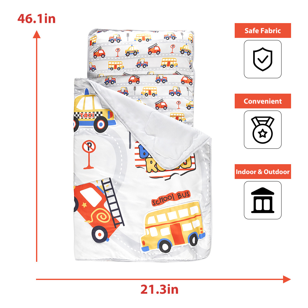 Fizohome Printed Cotton Toddler Nap Mat with Removable Pillow and Blanket