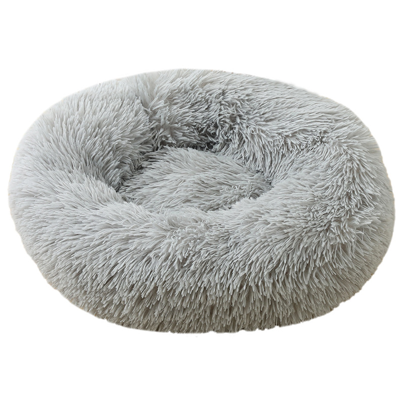 Solid Shaggy Faux Fur Calming Donut Dog Beds with Antislip Removable Cover