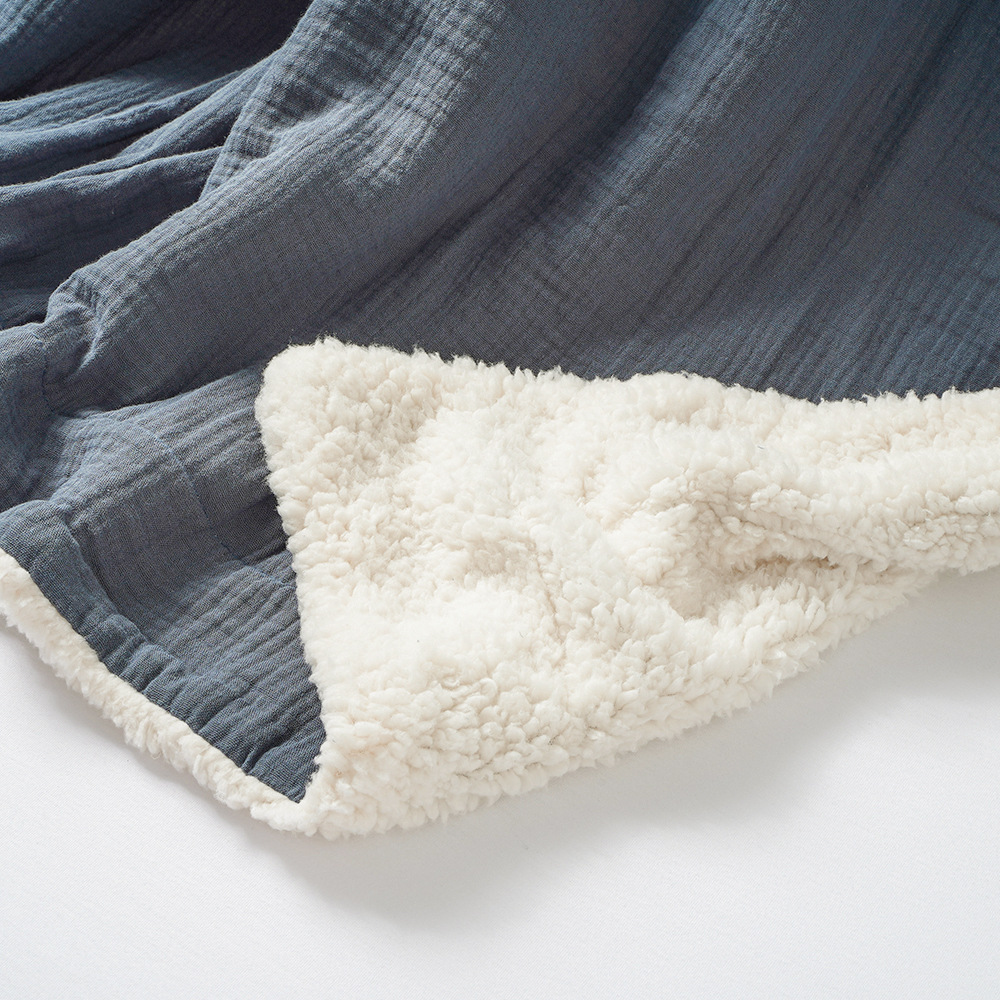 GOTS Certified Organic Cotton Crinkle Muslin and Sherpa Fleece Baby Blanket
