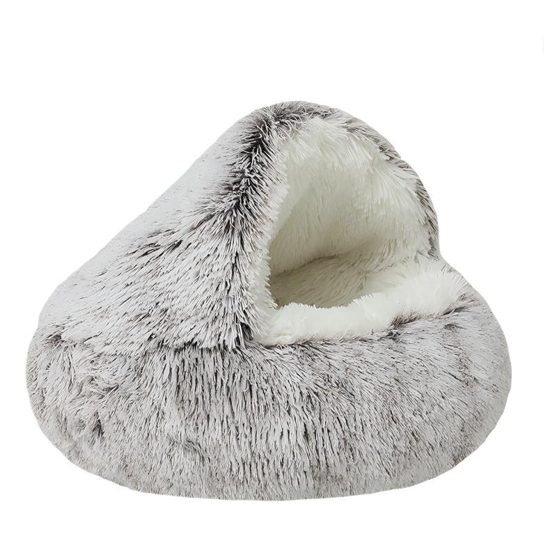 Round Fluffy Cave Hooded Pet Bed Calming Anti-Anxiety Design