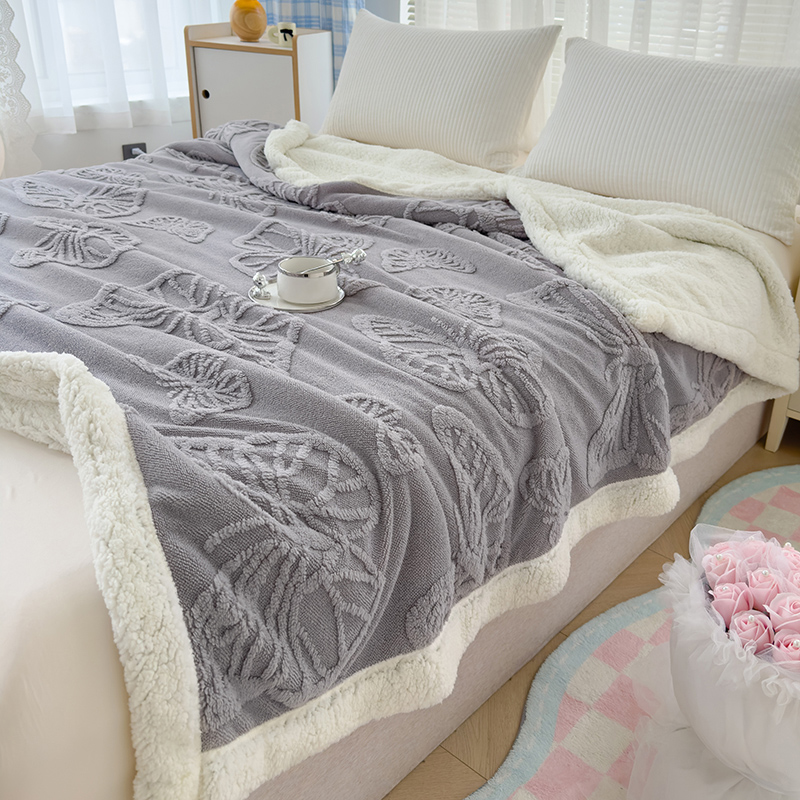 Customizable Double Layer Butterfly Jacquard Tufted Fleece Sherpa Blanket