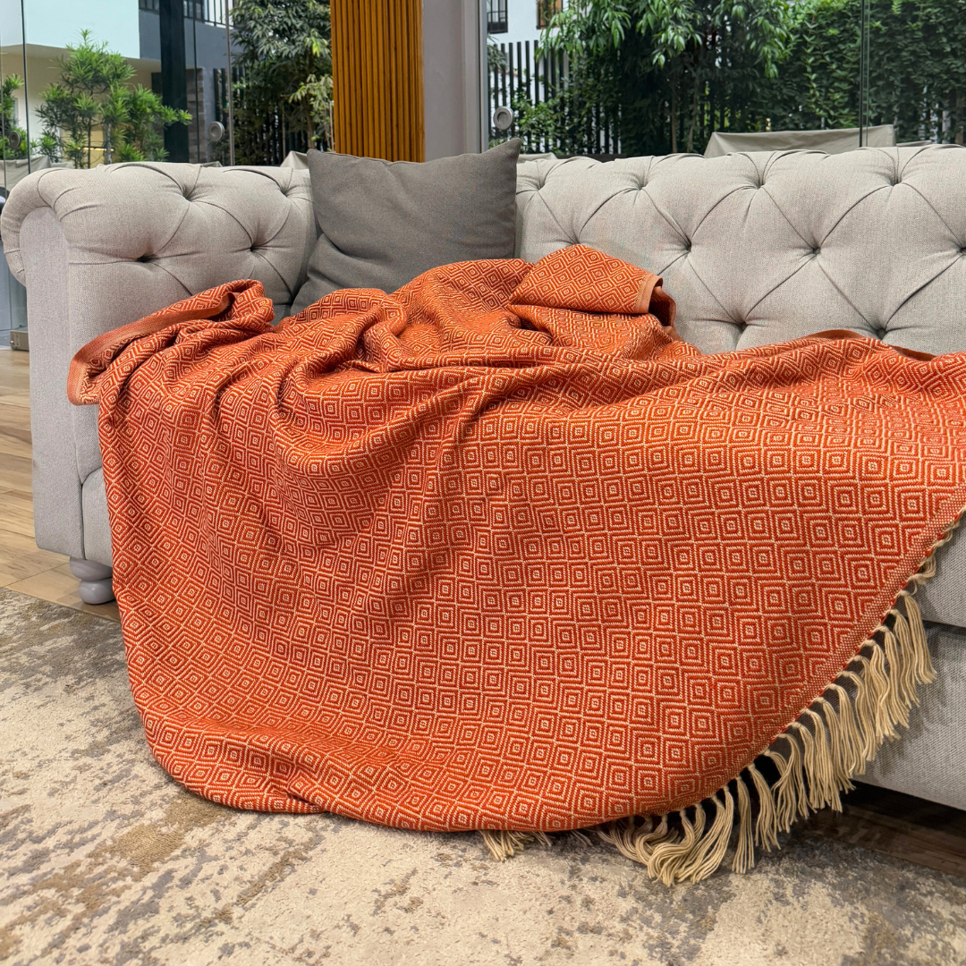 Alpaka Jacquard-Decke / Throw Kaminglut