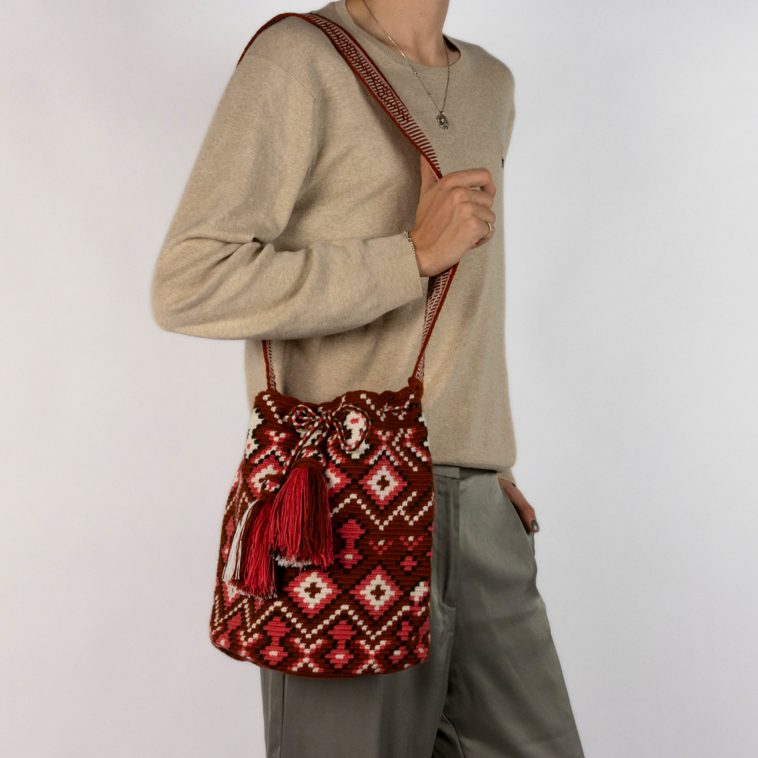 Häkeltasche Boho originale Wayuu Schultertasche Handgefertigtes Unikat aus Peru oder Kolumbien