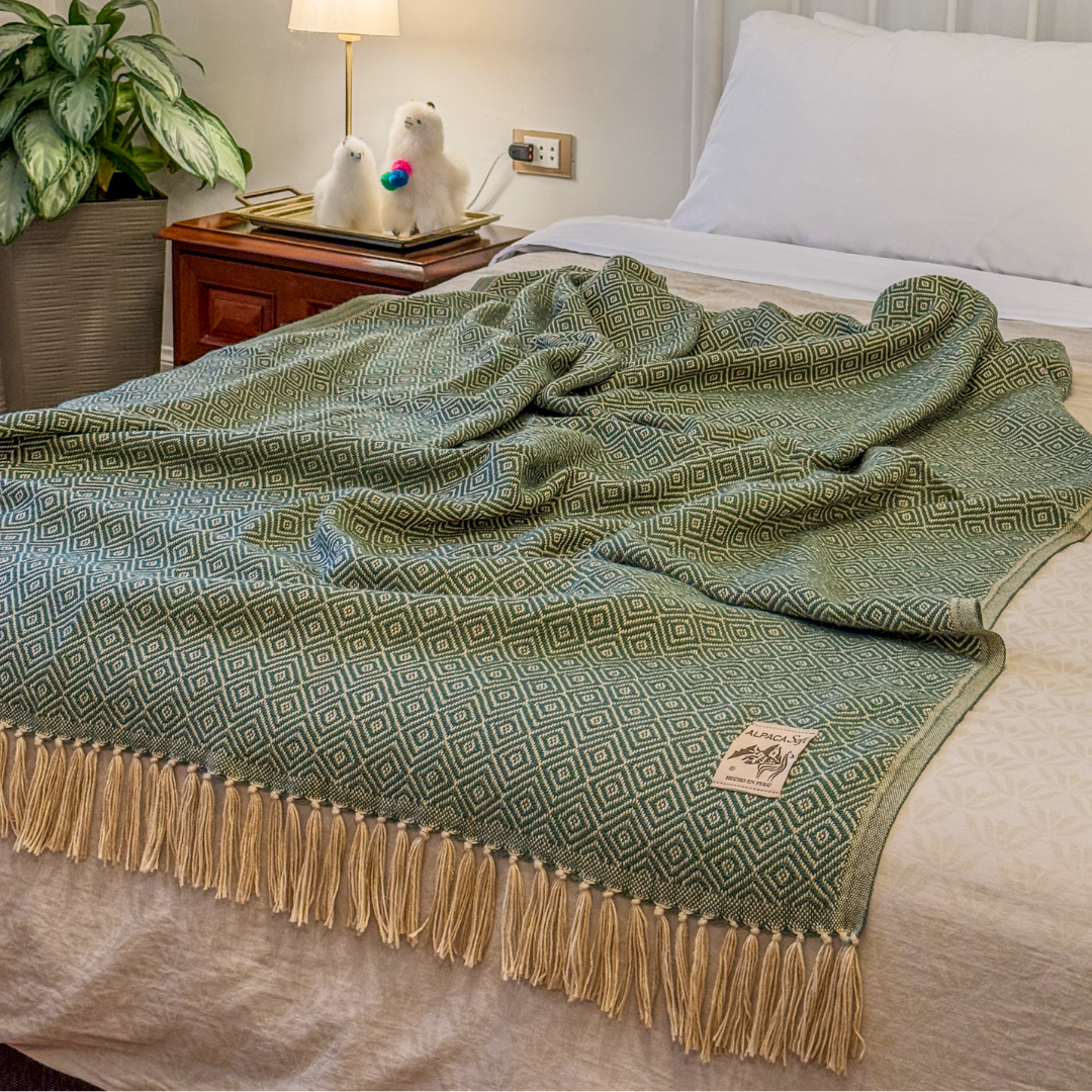 Alpaka Wolldecke Grün 200x140cm aus Peru