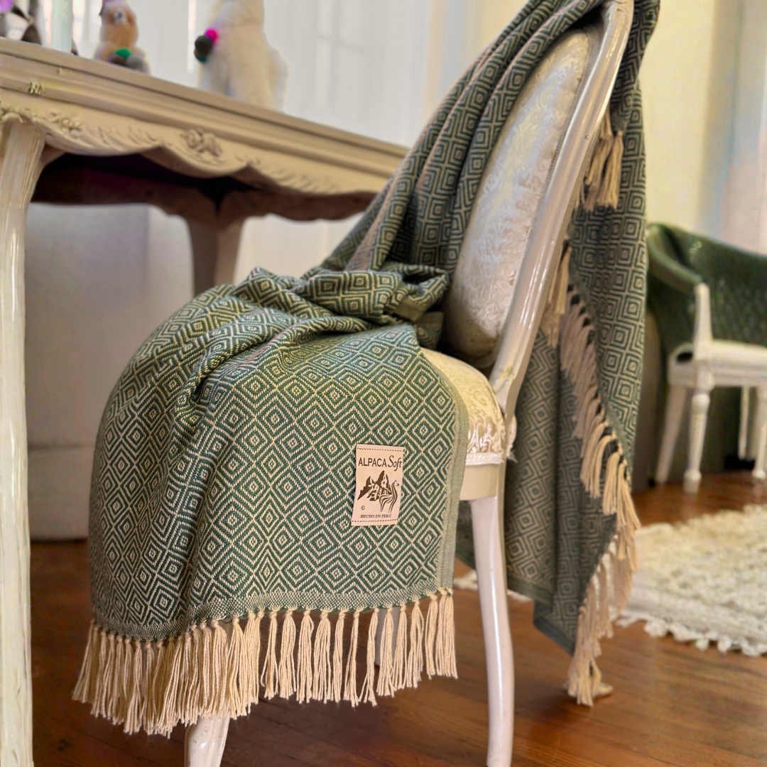 Alpaka Wolldecke Grün 200x140cm aus Peru