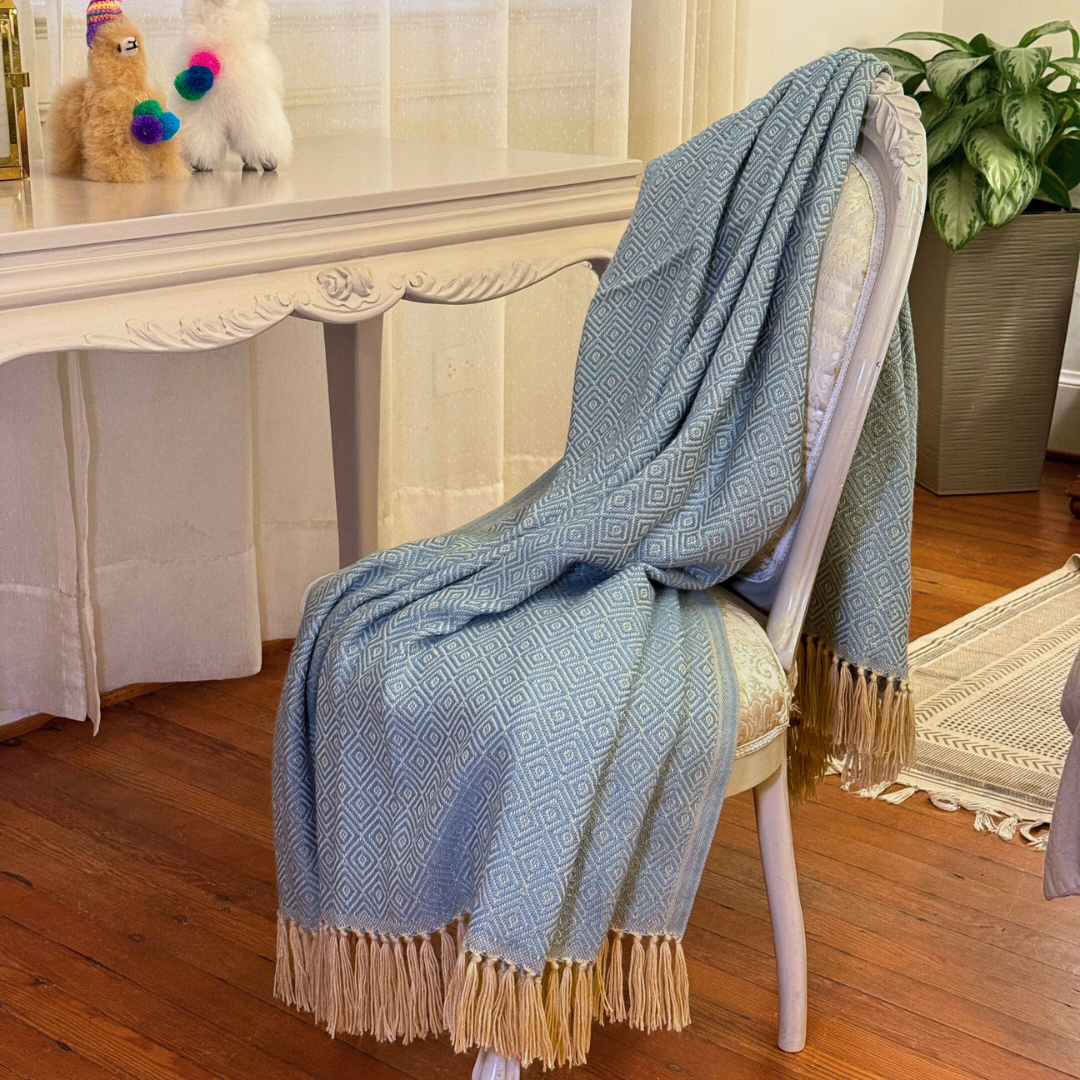 Alpaka Wolldecke Hellblau 200x140cm aus Peru