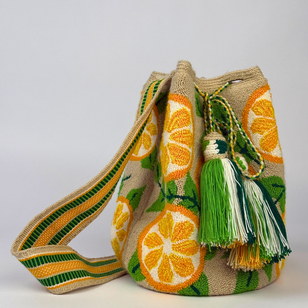 Wayuu Frottee Tasche, handgehäkelt aus Kolumbien Handgemachte Tasche im Boho Ethno Style aus Kolumbien