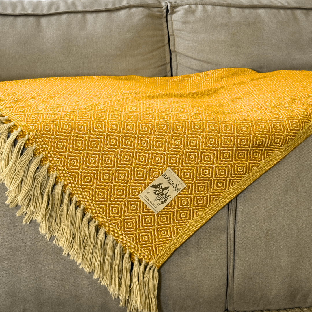 Alpaka Wolldecke Gelb 200x140cm aus Peru