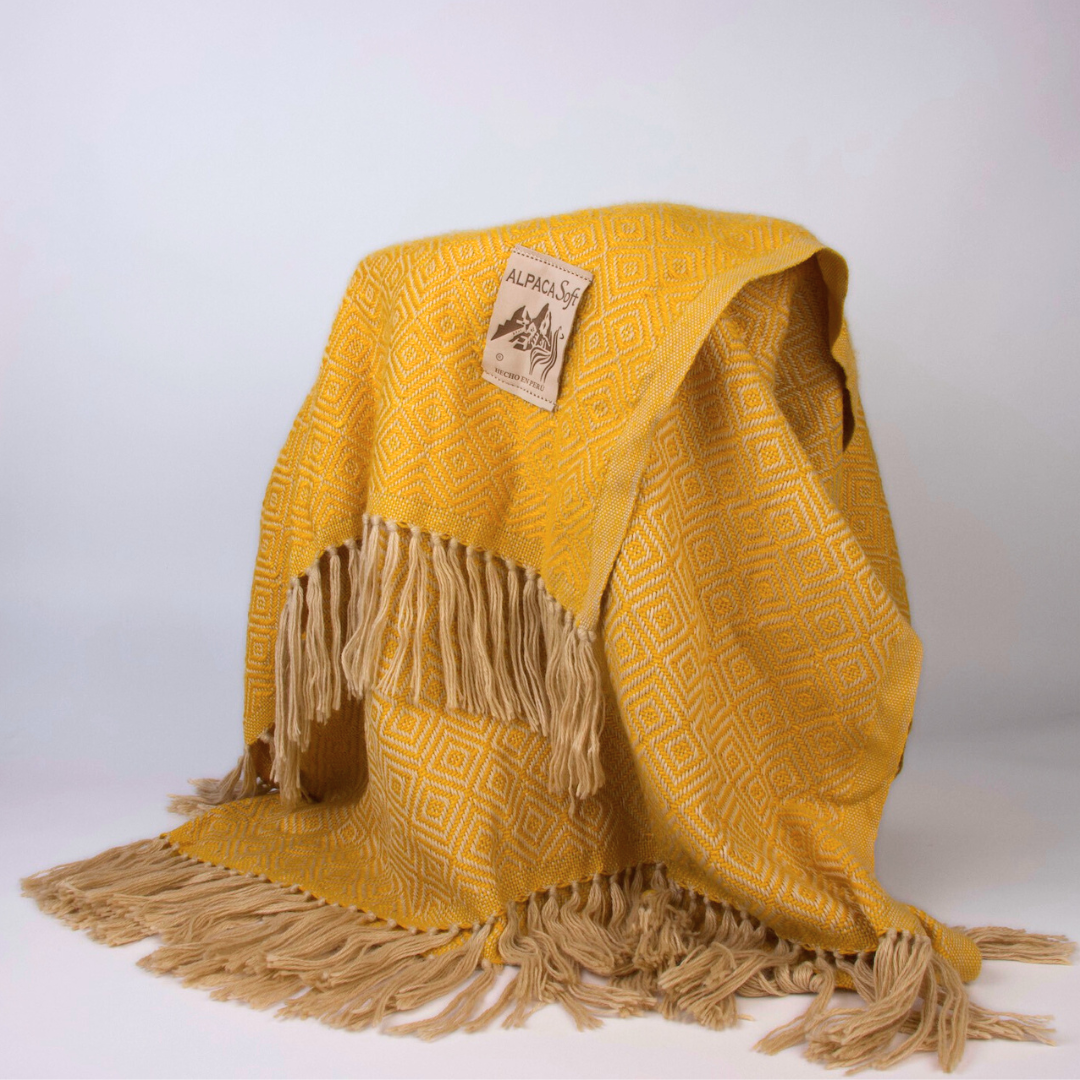 Alpaka Wolldecke Gelb 200x140cm aus Peru