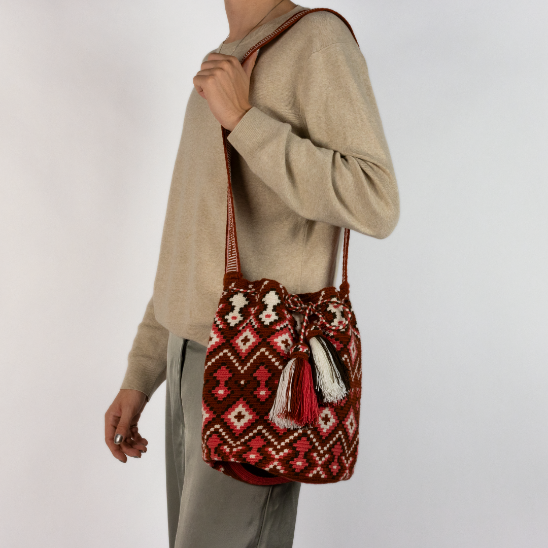 Häkeltasche Boho originale Wayuu Schultertasche Handgefertigtes Unikat aus Peru oder Kolumbien