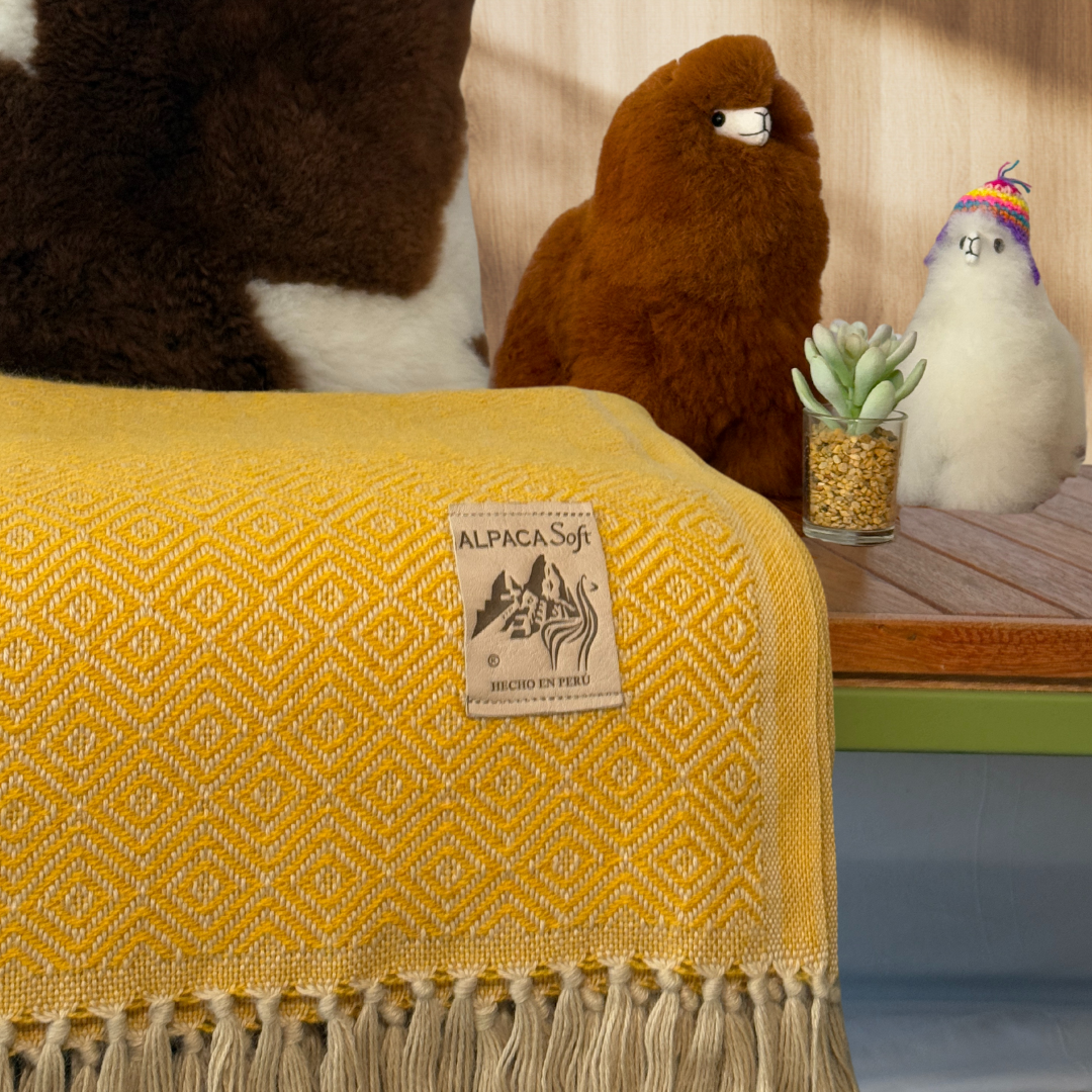 Alpaka Wolldecke Gelb 200x140cm aus Peru
