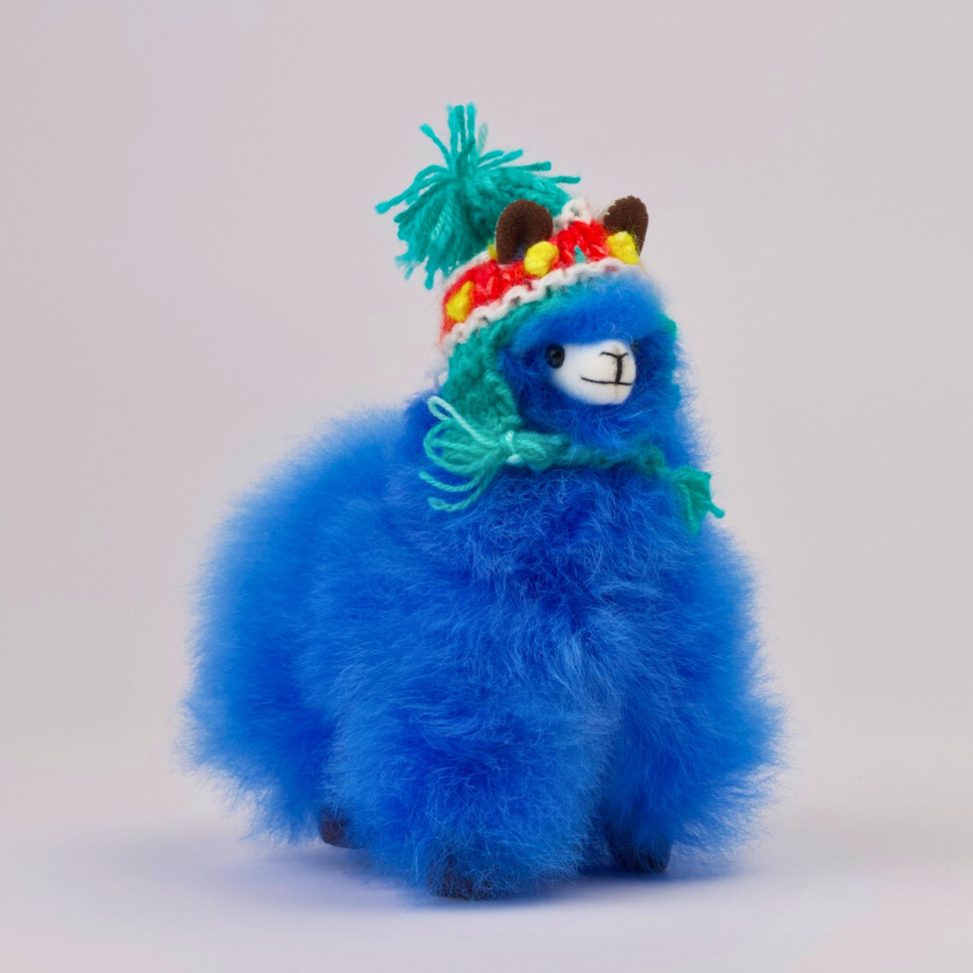 Baby AlpakaStofftier Königsblau (15cm) Flauschiges Alpaka Kuscheltier handgemacht in Peru