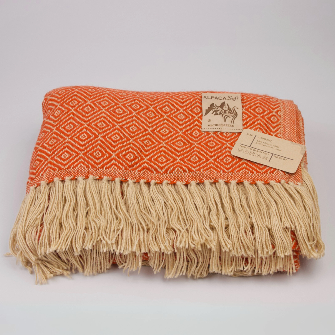 Alpaka Wolldecke Rot 200x140cm Weiche Sofadecke aus Peru