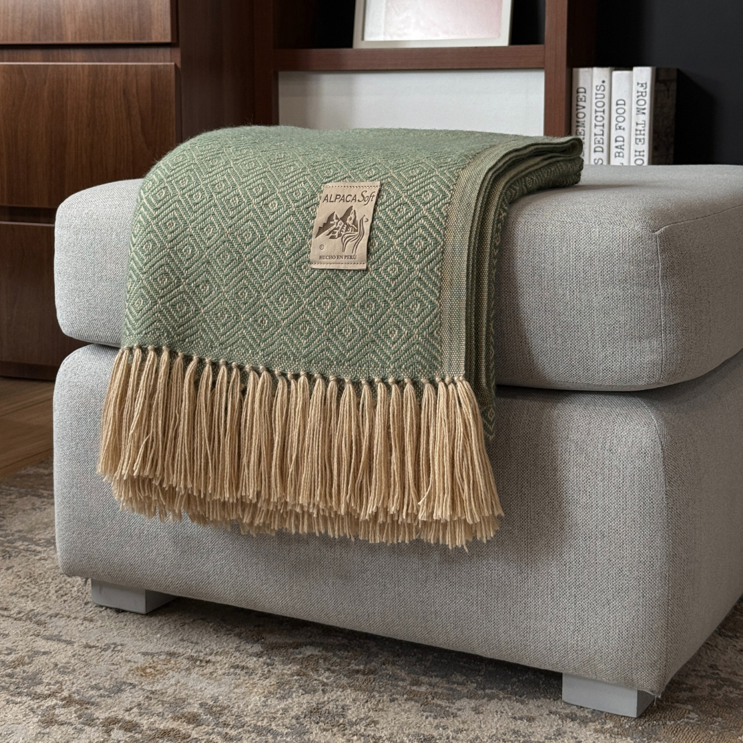Alpaka Wolldecke Grün 200x140cm aus Peru