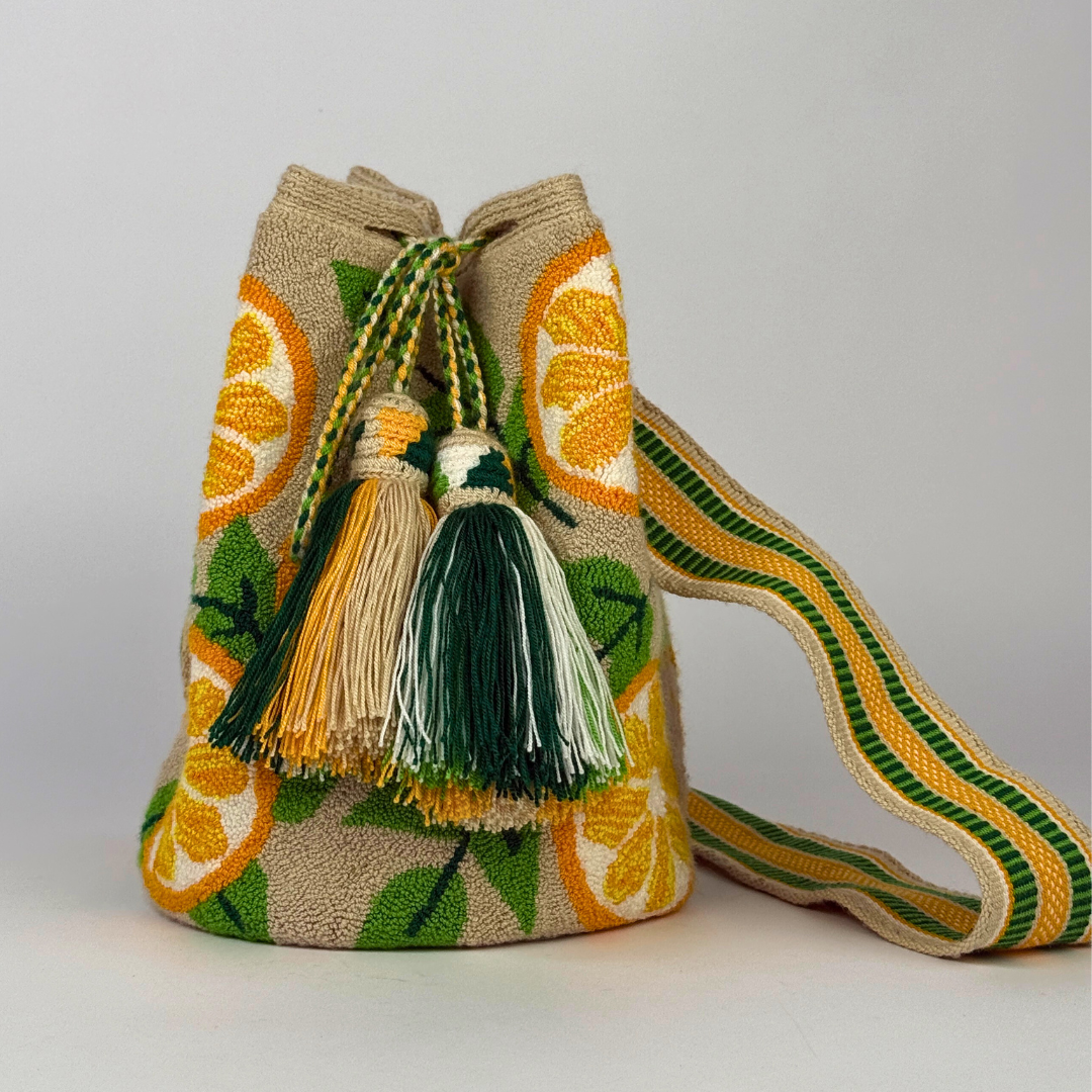 Wayuu Frottee Tasche, handgehäkelt aus Kolumbien Handgemachte Tasche im Boho Ethno Style aus Kolumbien