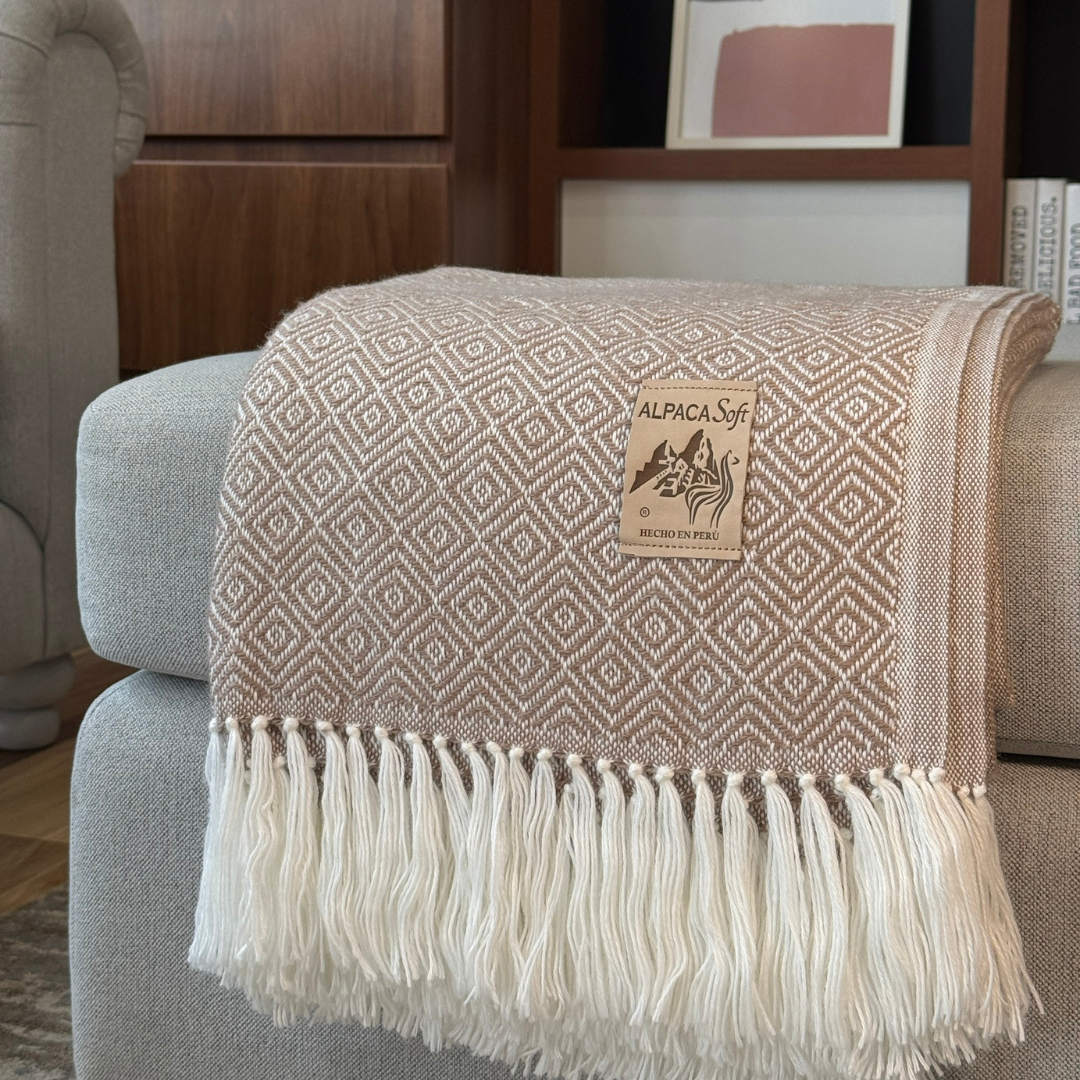 Alpaka Wolldecke Beige 200x140cm aus Peru