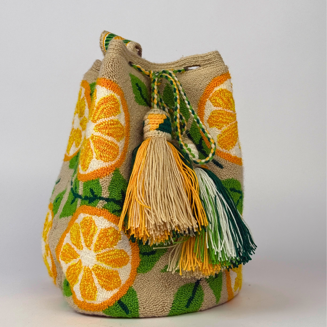 Wayuu Frottee Tasche, handgehäkelt aus Kolumbien Handgemachte Tasche im Boho Ethno Style aus Kolumbien