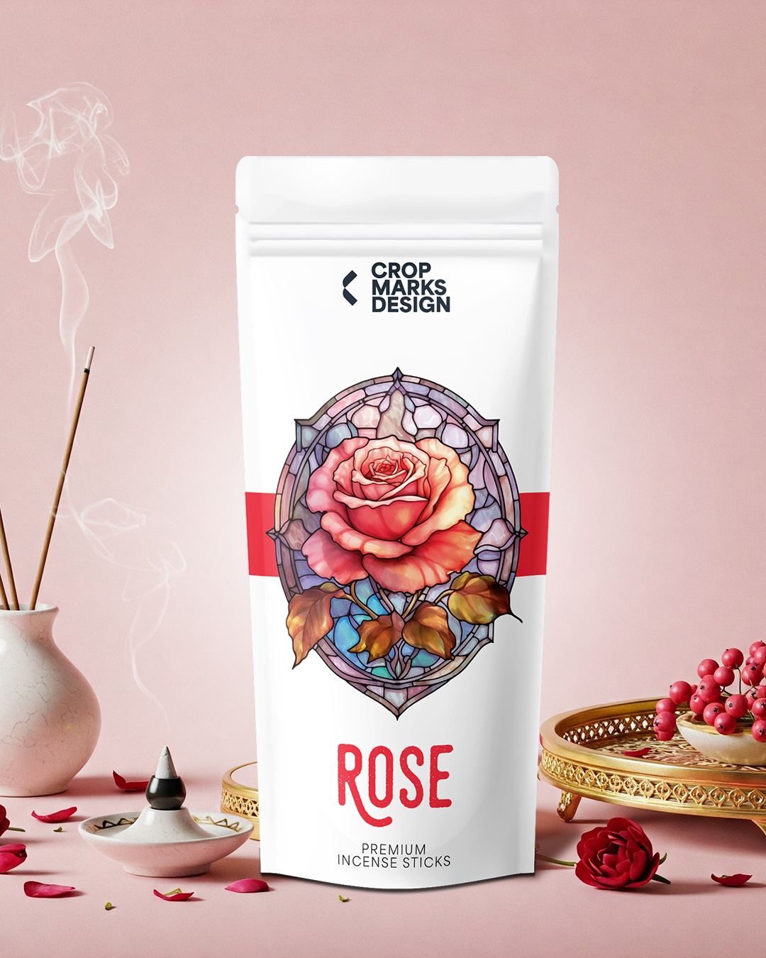 Rose Incense Sticks Packaging Template – Elegant Floral Design (Editable)