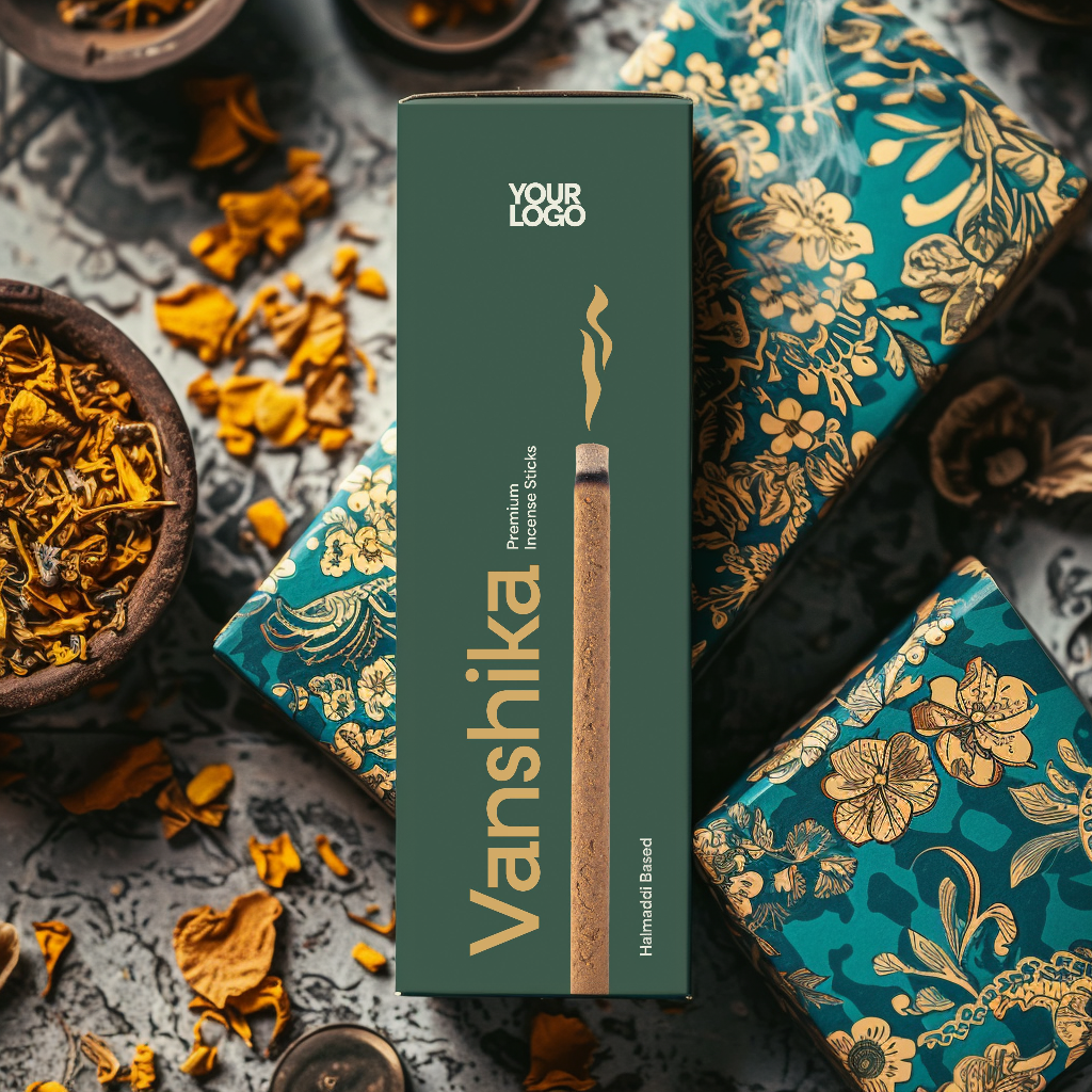 Vanshika Premium Incense Sticks Box Luxury Packaging Design | Editable File PDF | Compatible with Coreldraw, Illustrator | Ready for Print