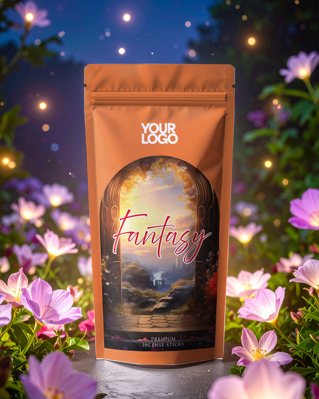 Fantasy Incense Pouch Design – Editable PDF for Agarbatti & Aromatherapy Brands 