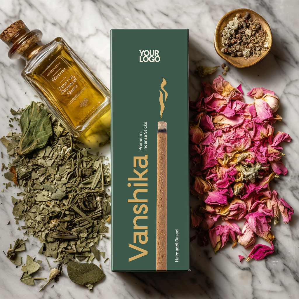 Vanshika Premium Incense Sticks Box Luxury Packaging Design | Editable File PDF | Compatible with Coreldraw, Illustrator | Ready for Print