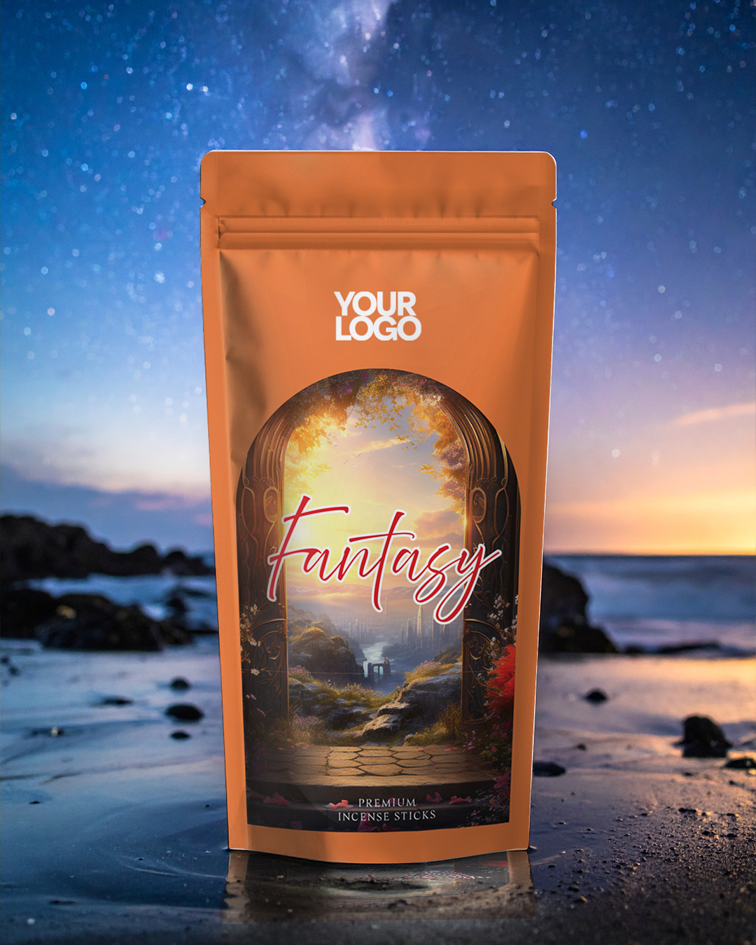 Fantasy Incense Pouch Design – Editable PDF for Agarbatti & Aromatherapy Brands