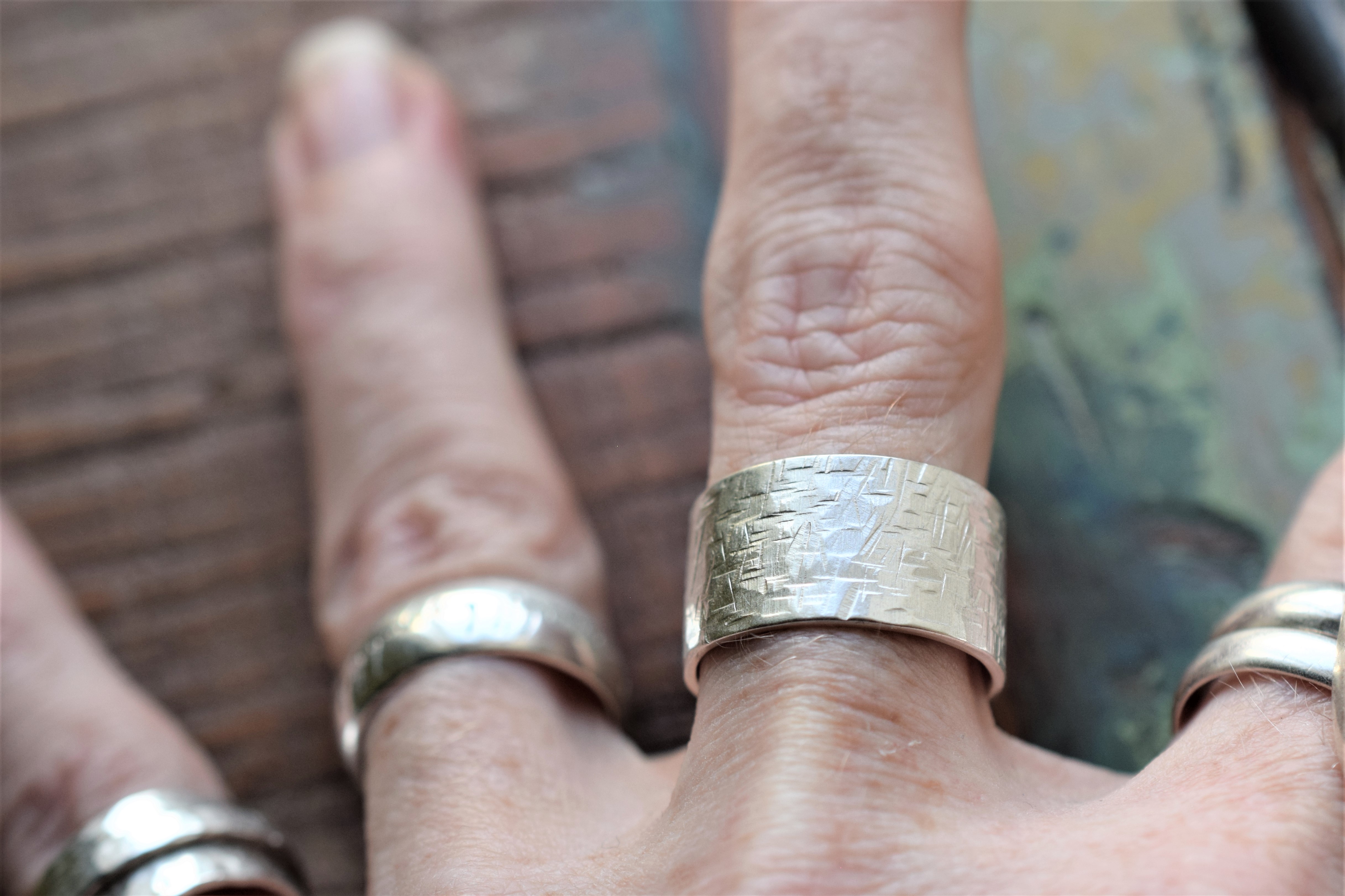 Rustic Handcrafted Textured Silver Band