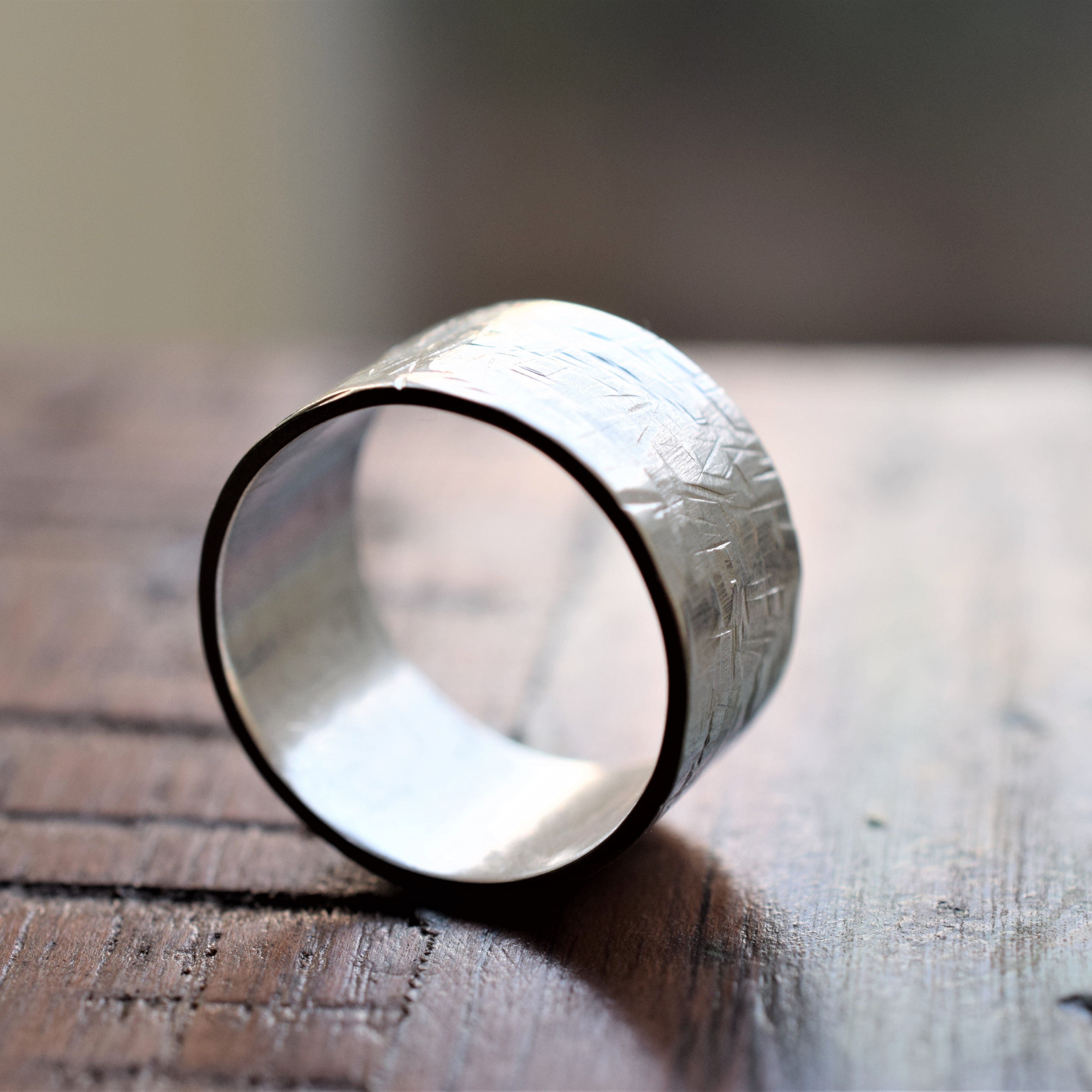 Rustic Handcrafted Textured Silver Band